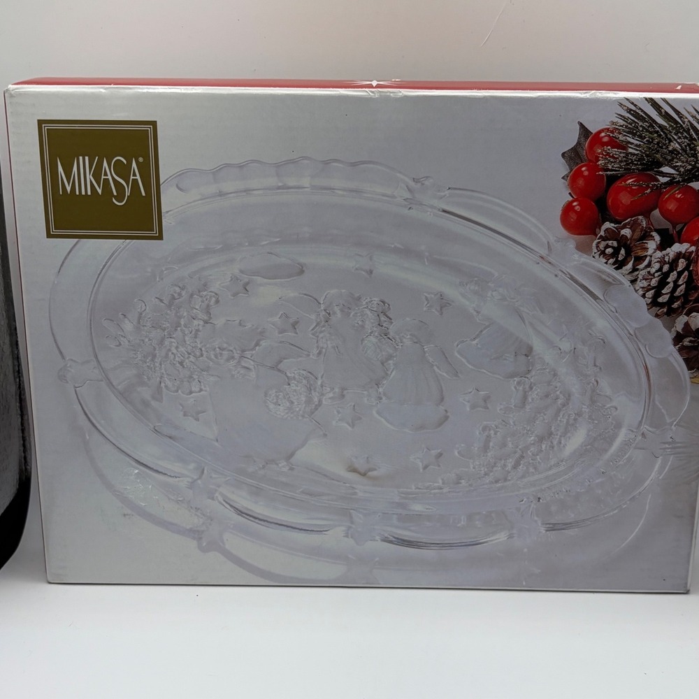 Mikasa Holiday Lights Sweet Dish 9" Clear Glass Angel Star Oval Plate WY835/347